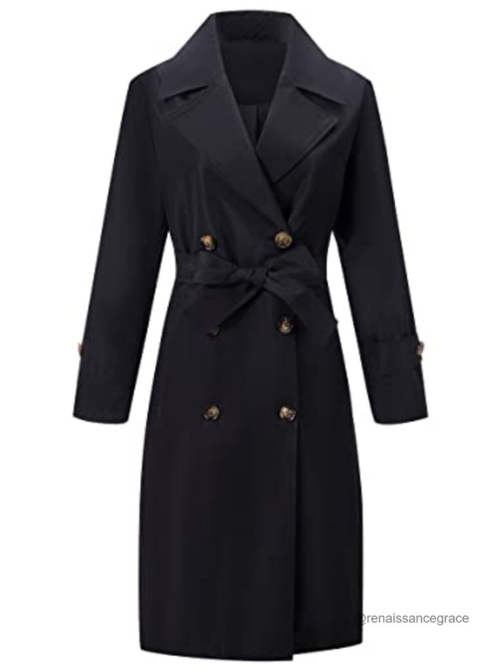 Women Double-Breasted Water Resistant Trench Coat Belted Oversized